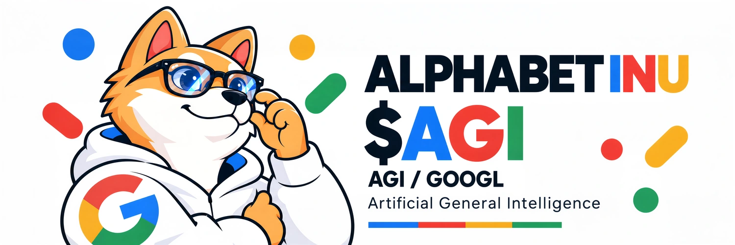 Alphabet Inu, $AGI, AGI/GOOGL — Artificial General Intelligence, with the mascot adjusting its glasses